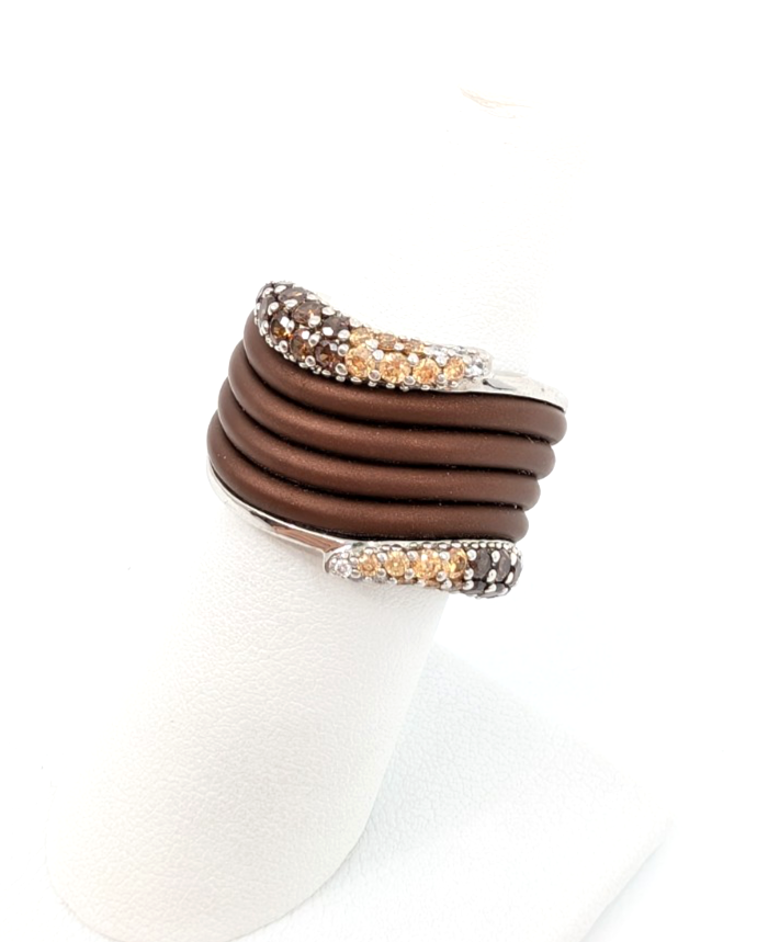 Sterling Silver 925 7 Ring Brown Wave 13644 - Image 6