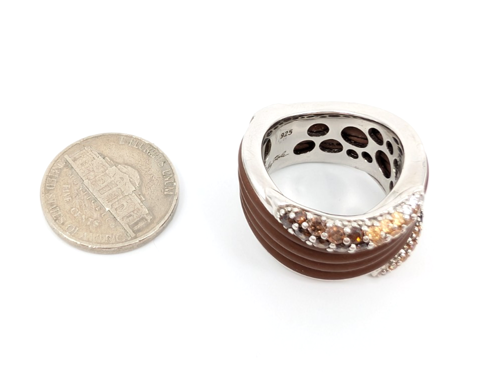 Sterling Silver 925 7 Ring Brown Wave 13644 - Image 9