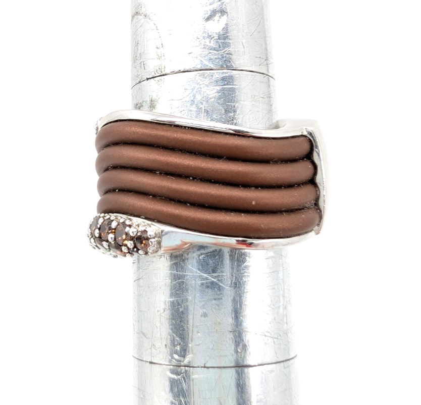 Sterling Silver 925 7 Ring Brown Wave 13644 - Image 11