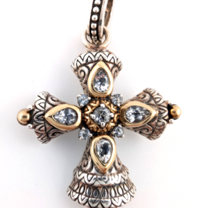 Barbara Bixby Sterling Silver 925 Two-tone Gemstone Maltese Cross Pendant Oak716
