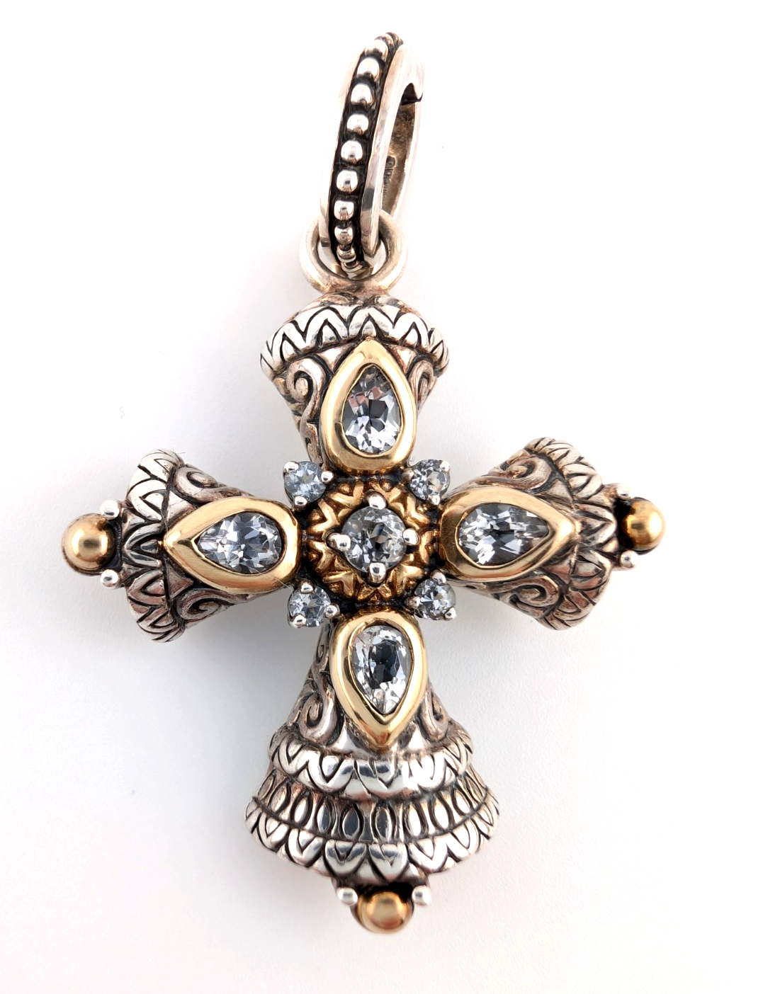 Barbara Bixby Sterling Silver 925 Two-tone Gemstone Maltese Cross Pendant Oak716
