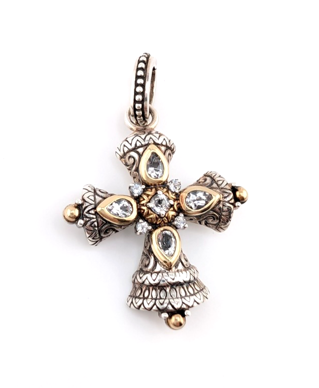 Barbara Bixby Sterling Silver 925 Two-tone Gemstone Maltese Cross Pendant Oak716 - Image 2