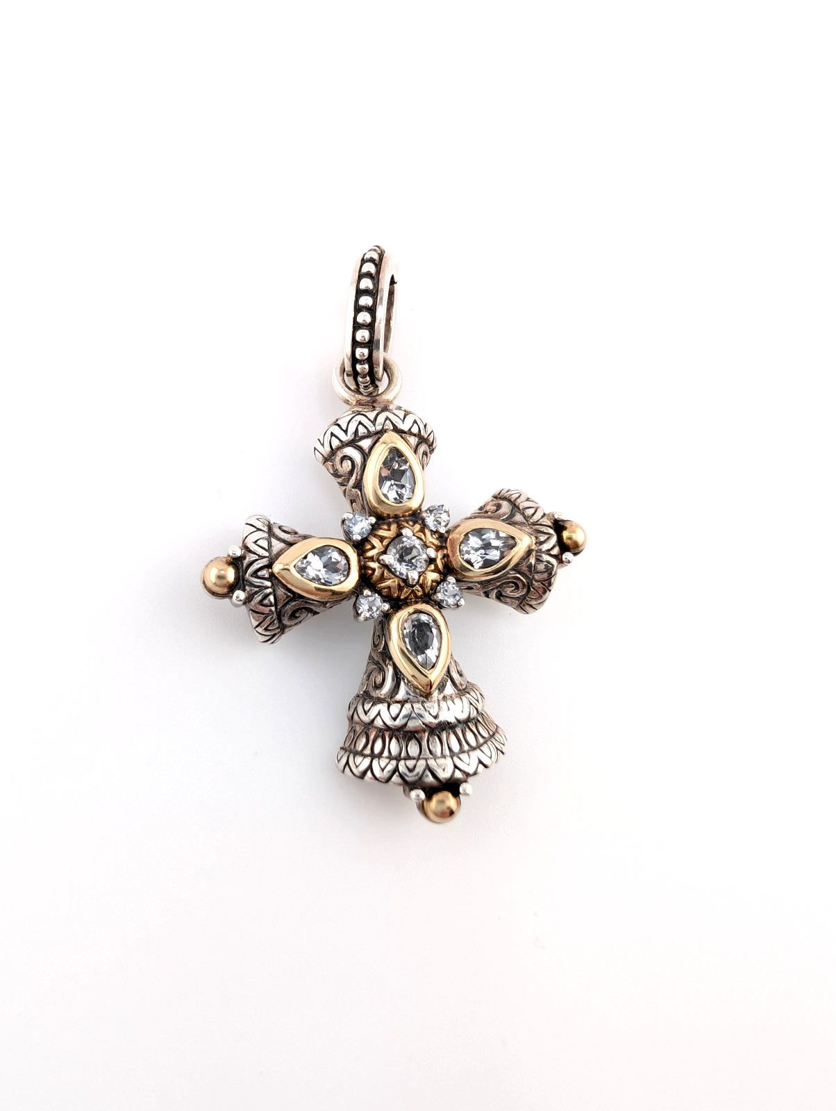 Barbara Bixby Sterling Silver 925 Two-tone Gemstone Maltese Cross Pendant Oak716 - Image 3