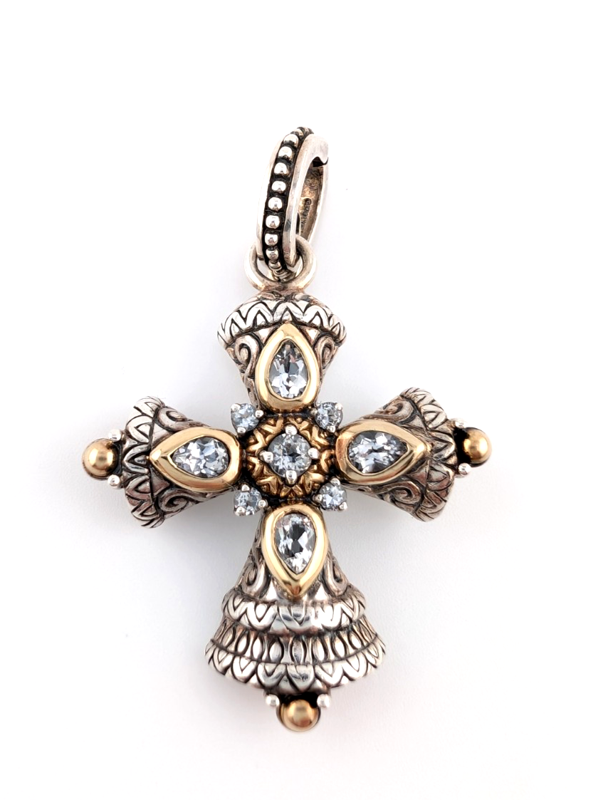 Barbara Bixby Sterling Silver 925 Two-tone Gemstone Maltese Cross Pendant Oak716 - Image 4