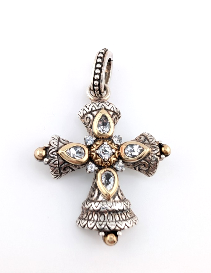 Barbara Bixby Sterling Silver 925 Two-tone Gemstone Maltese Cross Pendant Oak716 - Image 5