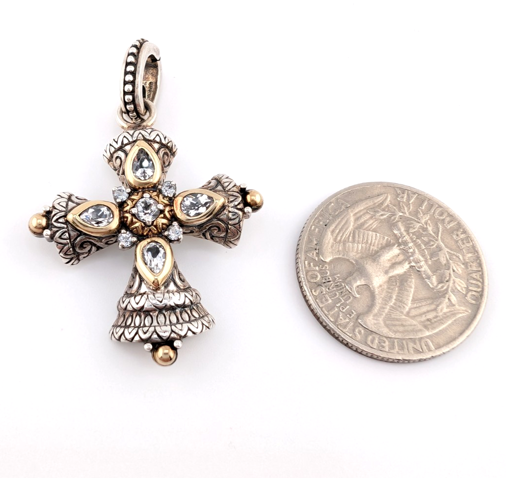 Barbara Bixby Sterling Silver 925 Two-tone Gemstone Maltese Cross Pendant Oak716 - Image 6