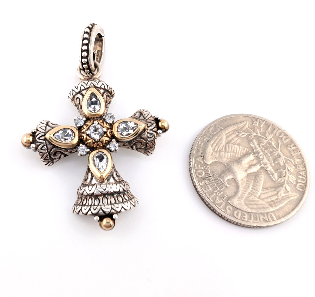 Barbara Bixby Sterling Silver 925 Two-tone Gemstone Maltese Cross Pendant Oak716 - Image 7