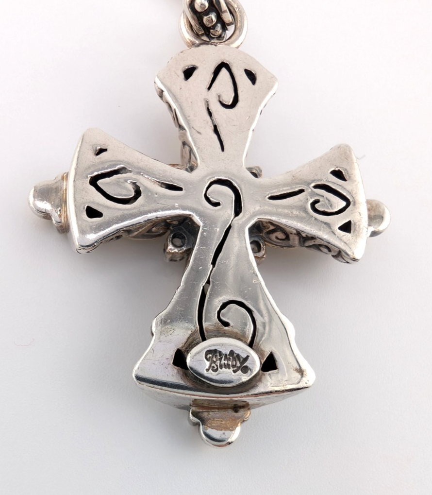 Barbara Bixby Sterling Silver 925 Two-tone Gemstone Maltese Cross Pendant Oak716 - Image 11