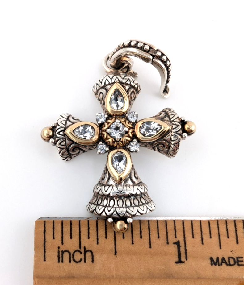 Barbara Bixby Sterling Silver 925 Two-tone Gemstone Maltese Cross Pendant Oak716 - Image 14