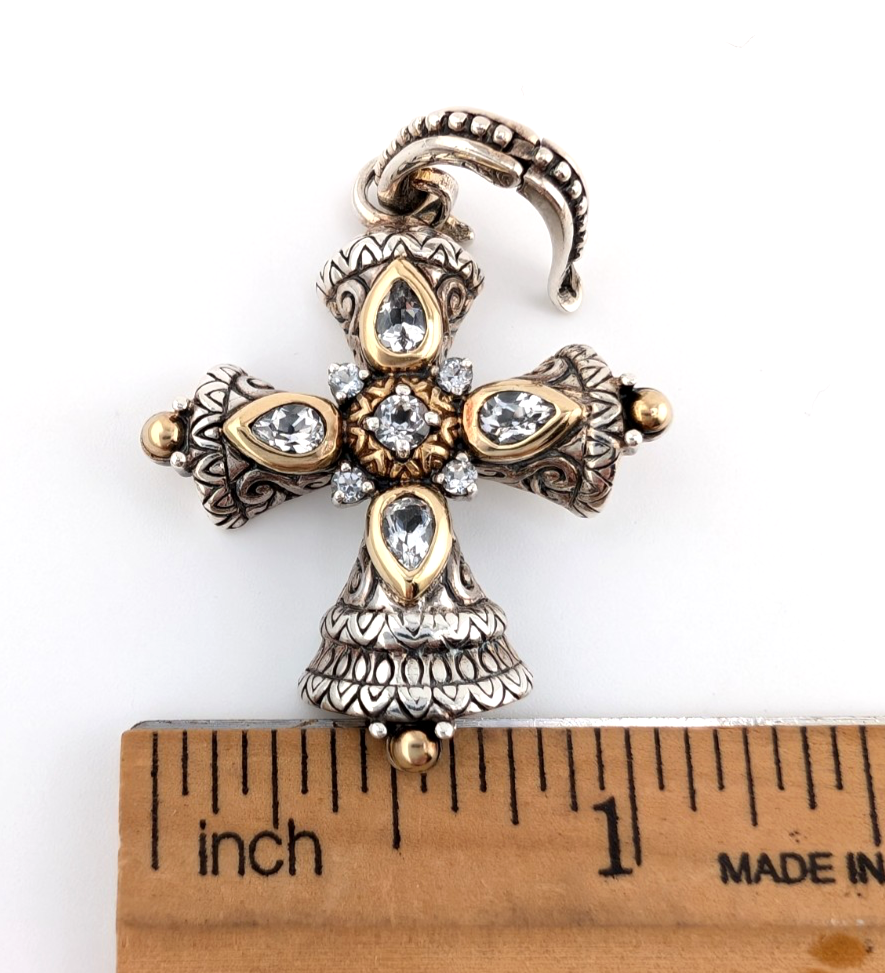Barbara Bixby Sterling Silver 925 Two-tone Gemstone Maltese Cross Pendant Oak716 - Image 15