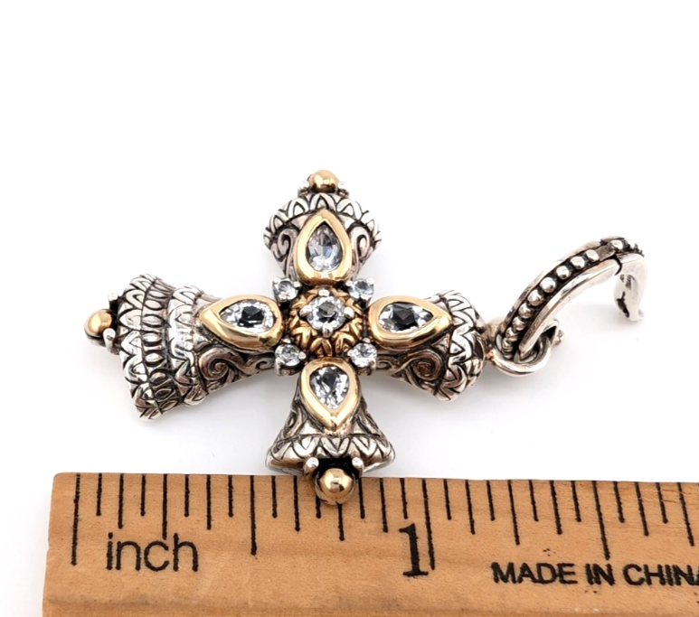 Barbara Bixby Sterling Silver 925 Two-tone Gemstone Maltese Cross Pendant Oak716 - Image 16