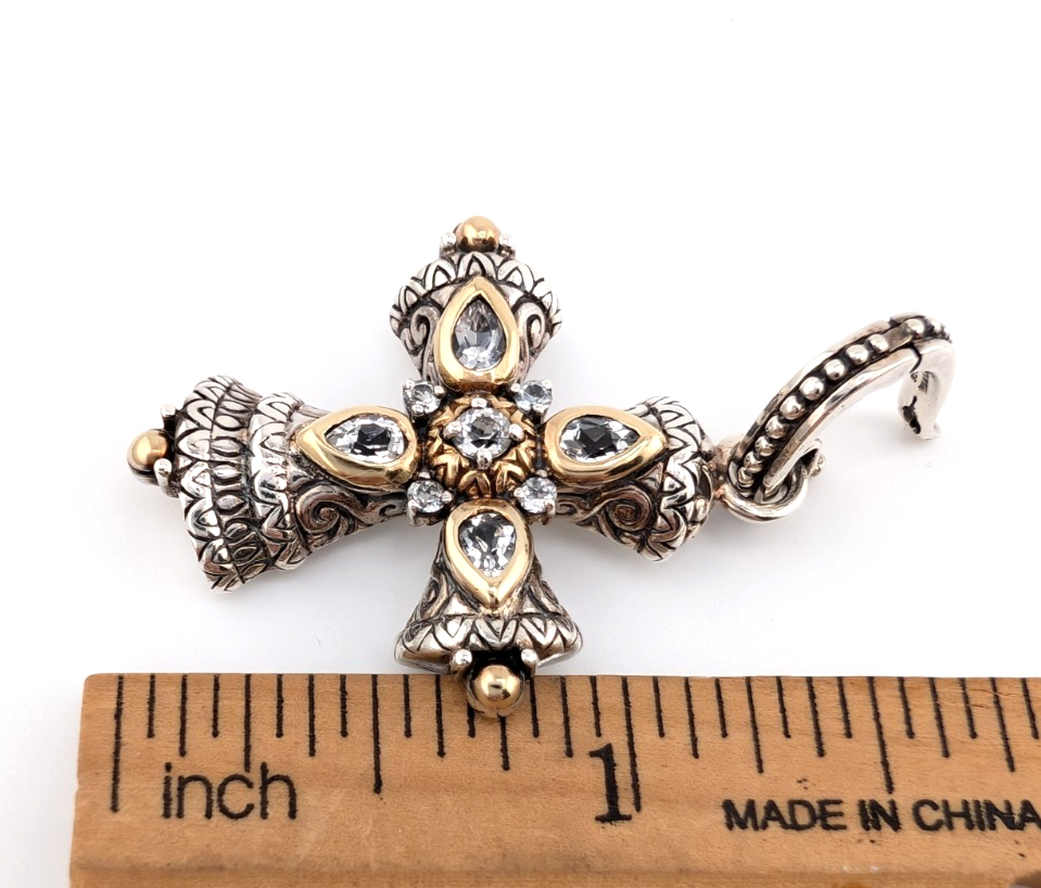 Barbara Bixby Sterling Silver 925 Two-tone Gemstone Maltese Cross Pendant Oak716 - Image 17
