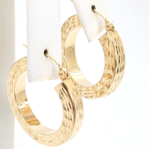 14K Yellow Gold Diamond Cut Squared Hoop Earrings FOX1531