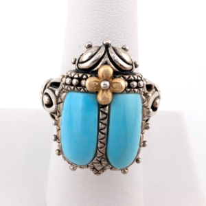 Barbara Bixby Sterling Silver 925 18K Accent Turquoise Beetle Ring Oak718