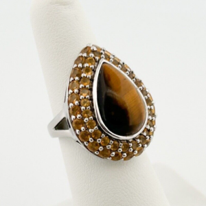 Sterling Silver 925 Teardrop Tiger's Eye Gemstone Ring  O185