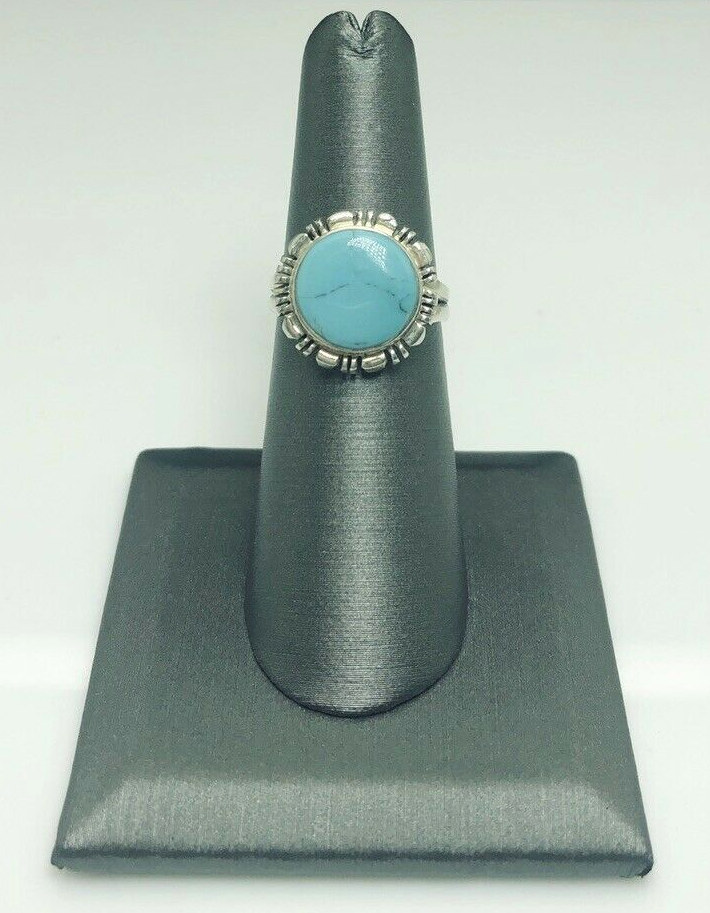 Sterling Silver 925 Turquoise Cabochon Southwestern Sz 5.5 Ring O1652 - Image 2