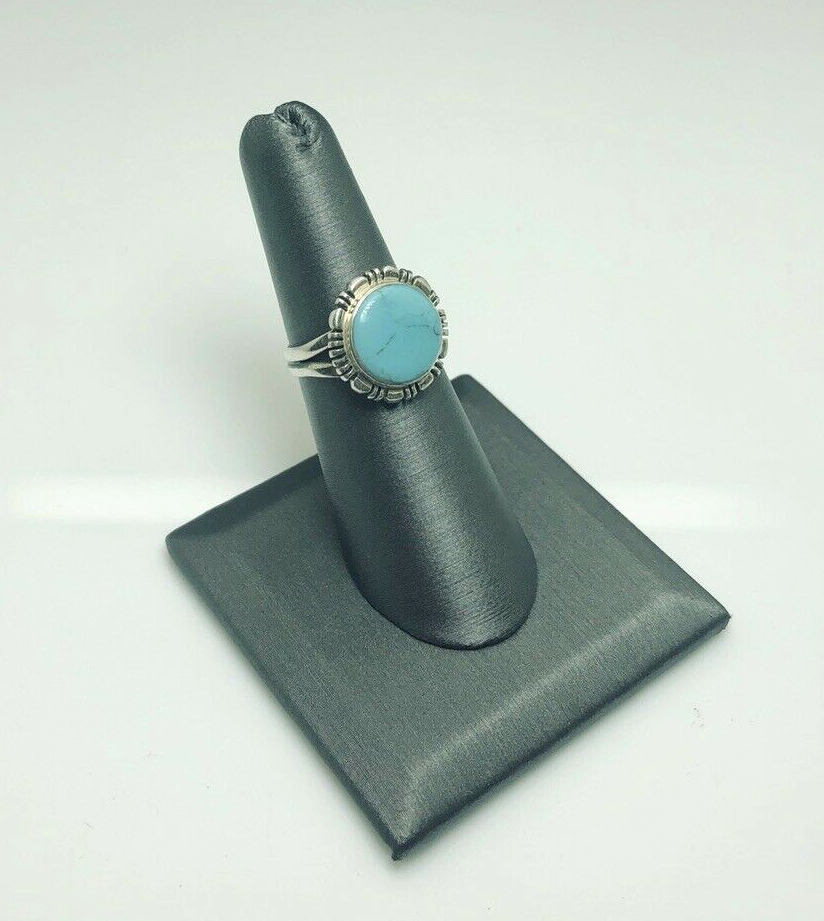 Sterling Silver 925 Turquoise Cabochon Southwestern Sz 5.5 Ring O1652 - Image 3