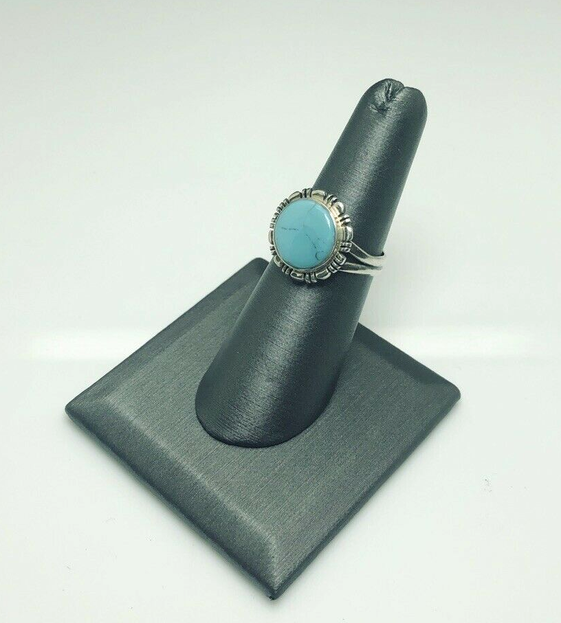 Sterling Silver 925 Turquoise Cabochon Southwestern Sz 5.5 Ring O1652 - Image 4