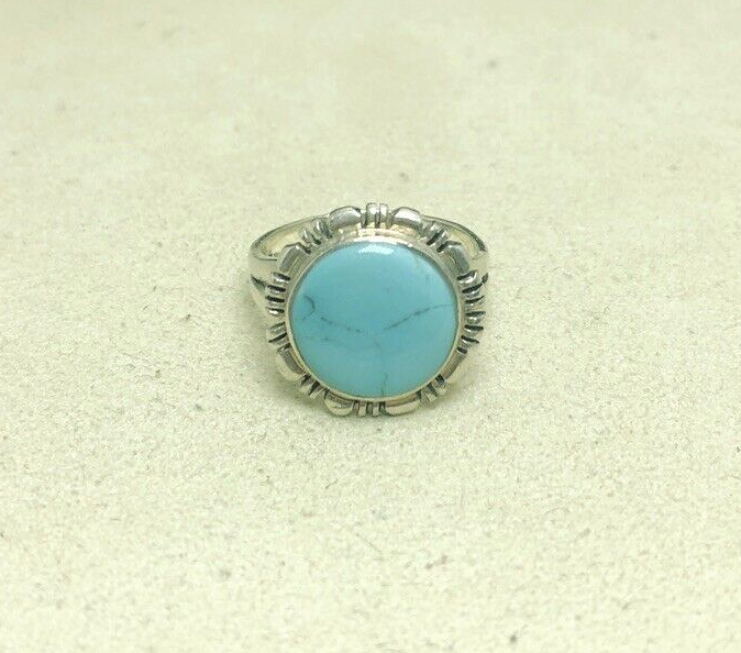 Sterling Silver 925 Turquoise Cabochon Southwestern Sz 5.5 Ring O1652 - Image 5