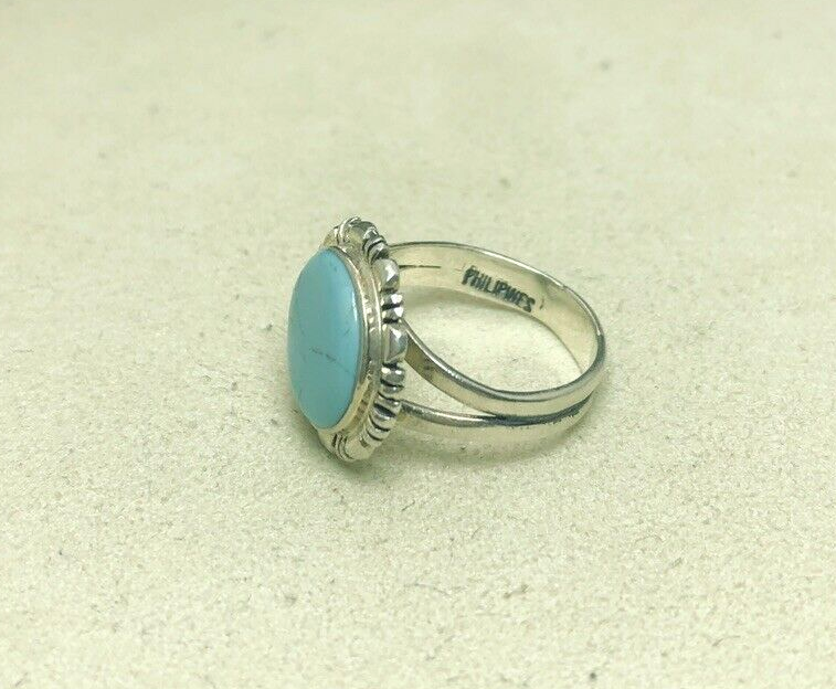 Sterling Silver 925 Turquoise Cabochon Southwestern Sz 5.5 Ring O1652 - Image 6