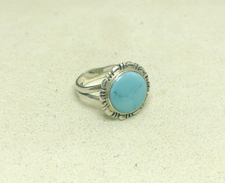 Sterling Silver 925 Turquoise Cabochon Southwestern Sz 5.5 Ring O1652 - Image 7