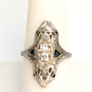 Vintage 14K White Gold .25ctw Diamond & Sapphire Ring P1008-Oak396