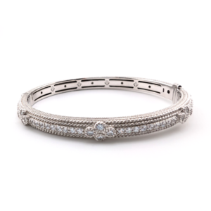 Judith Ripka Sterling Silver 925 Clear Gemstone 7" Bangle Bracelet Oak786
