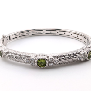 Judith Ripka Sterling Silver 925 Peridot 3 Stone Bangle7" Bracelet Oak784