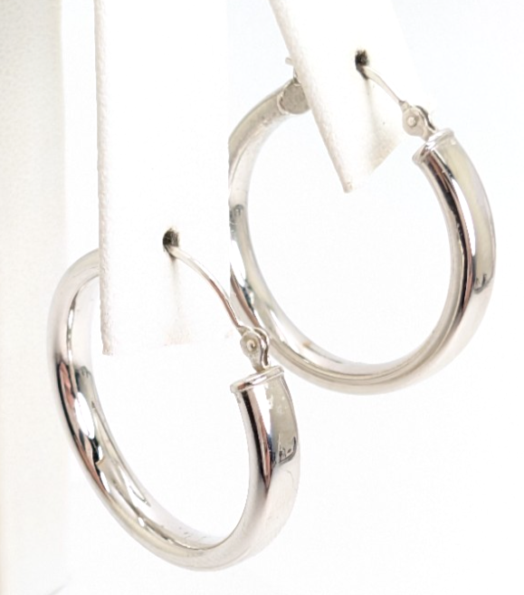 14K White Gold 1" Hoop Earrings P680-FOX1532