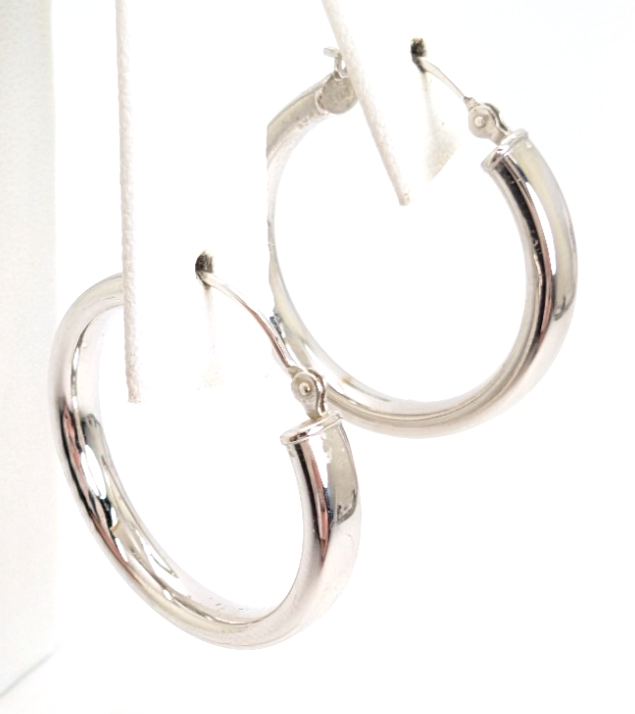14K White Gold 1" Hoop Earrings P680-FOX1532 - Image 5