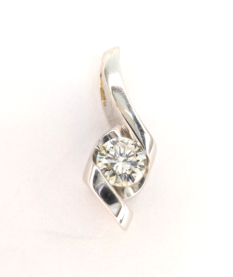 14K White Gold .37ct Swirl Diamond 3/4" Pendant P1004-Oak392 - Image 6