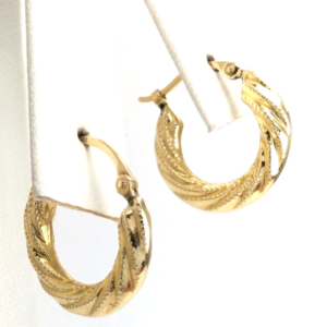 14K Yellow Gold 5/8" Textured Twisted Hoop Earrings CRN158