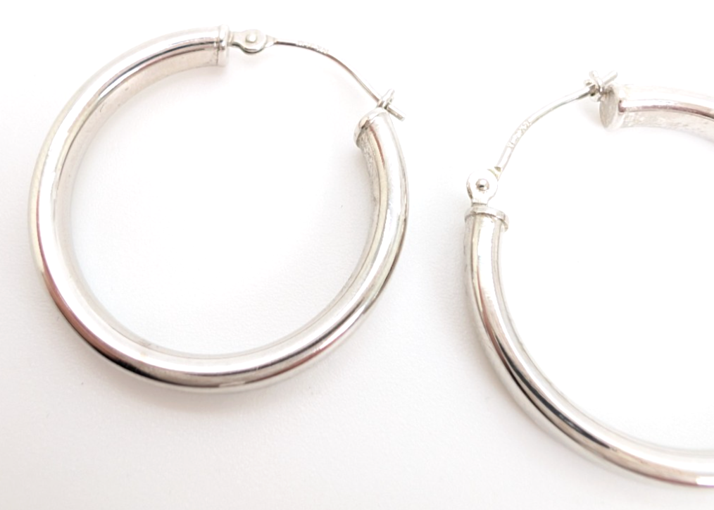 14K White Gold 1" Hoop Earrings P680-FOX1532 - Image 9