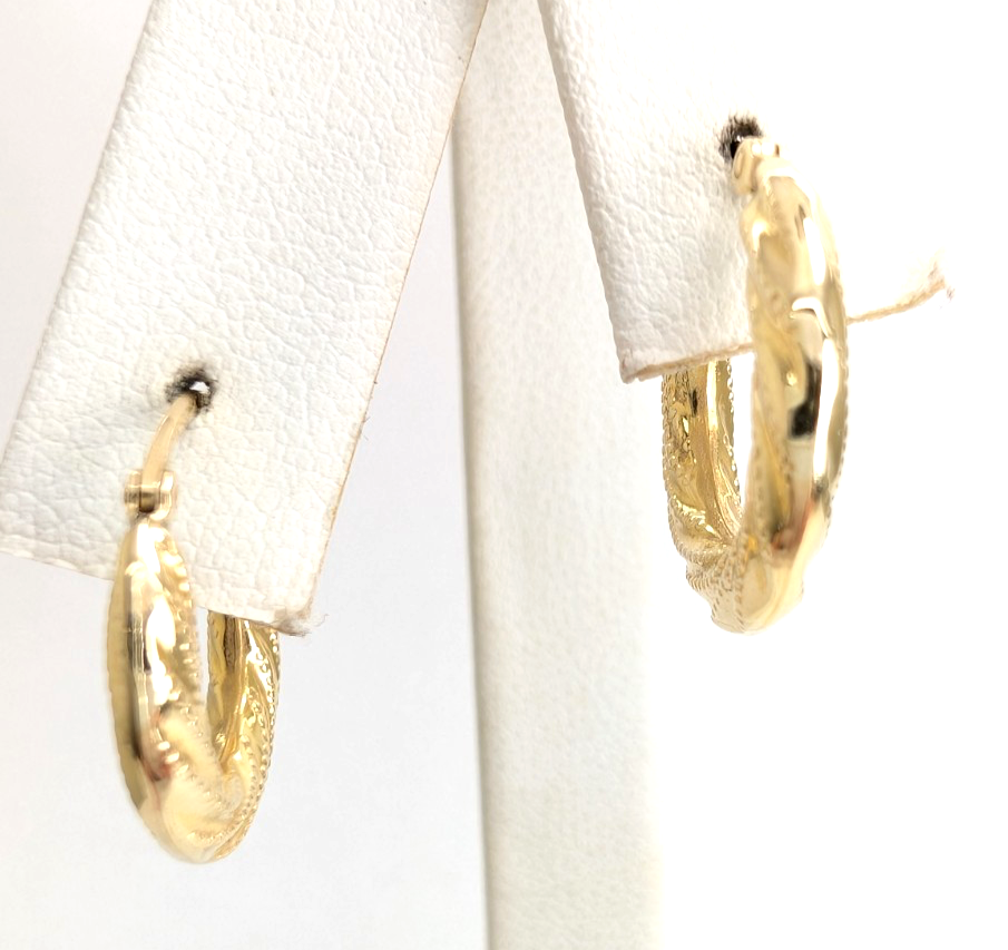 14K Yellow Gold 5/8" Textured Twisted Hoop Earrings CRN158 - Image 4