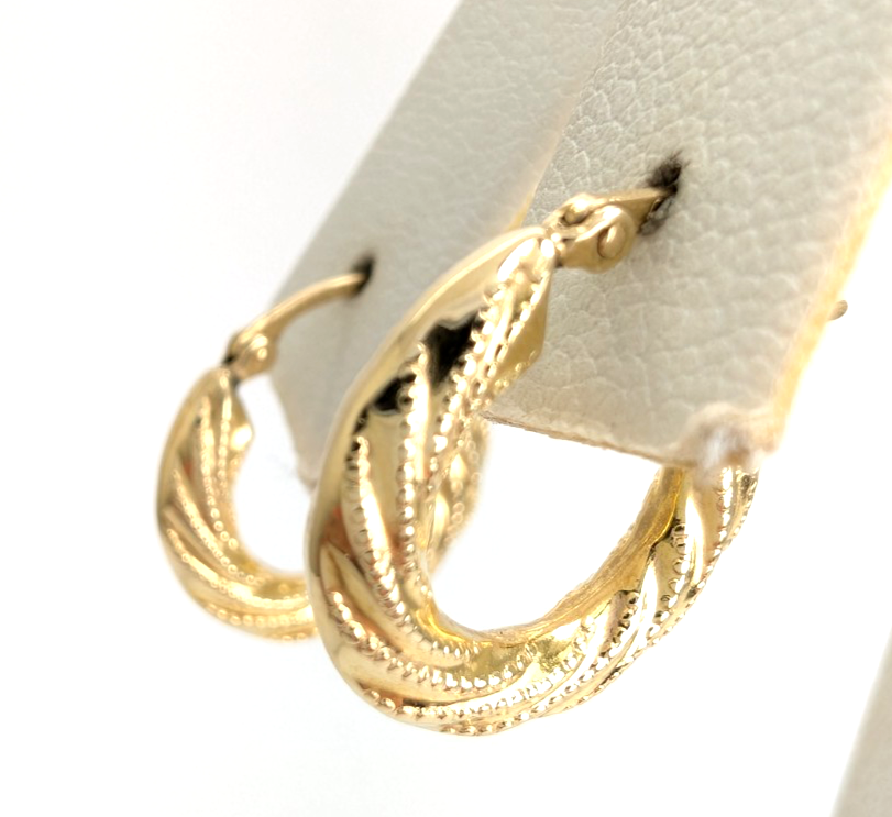 14K Yellow Gold 5/8" Textured Twisted Hoop Earrings CRN158 - Image 5
