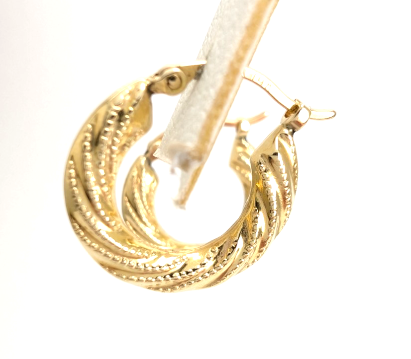 14K Yellow Gold 5/8" Textured Twisted Hoop Earrings CRN158 - Image 6