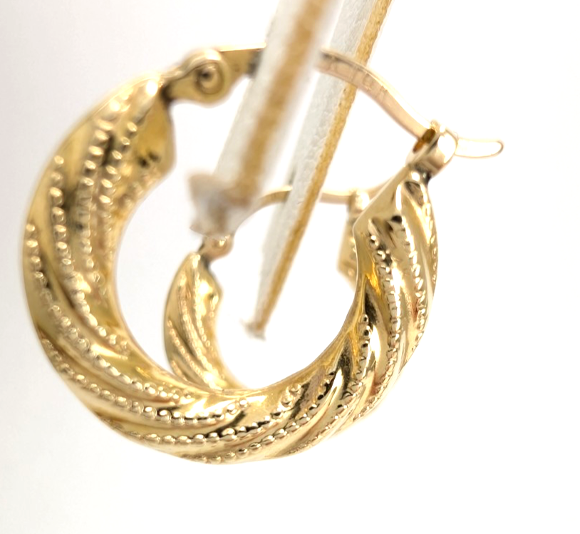 14K Yellow Gold 5/8" Textured Twisted Hoop Earrings CRN158 - Image 7