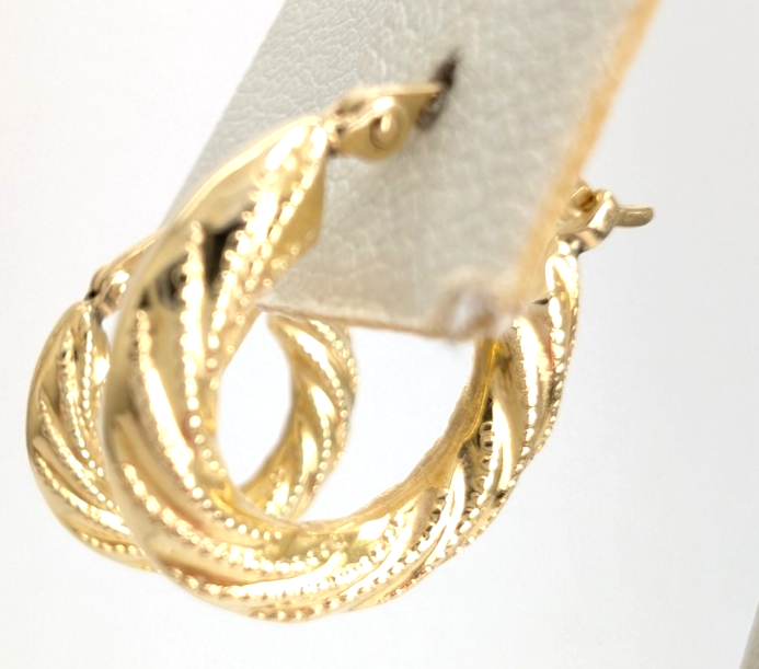 14K Yellow Gold 5/8" Textured Twisted Hoop Earrings CRN158 - Image 8