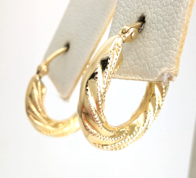 14K Yellow Gold 5/8" Textured Twisted Hoop Earrings CRN158 - Image 9