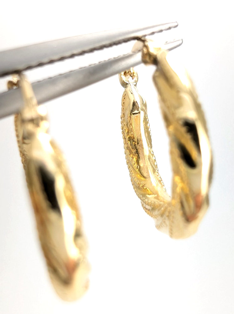 14K Yellow Gold 5/8" Textured Twisted Hoop Earrings CRN158 - Image 10