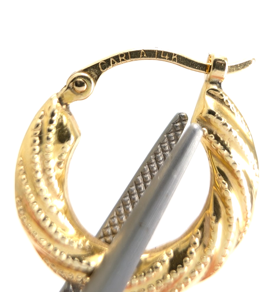 14K Yellow Gold 5/8" Textured Twisted Hoop Earrings CRN158 - Image 11