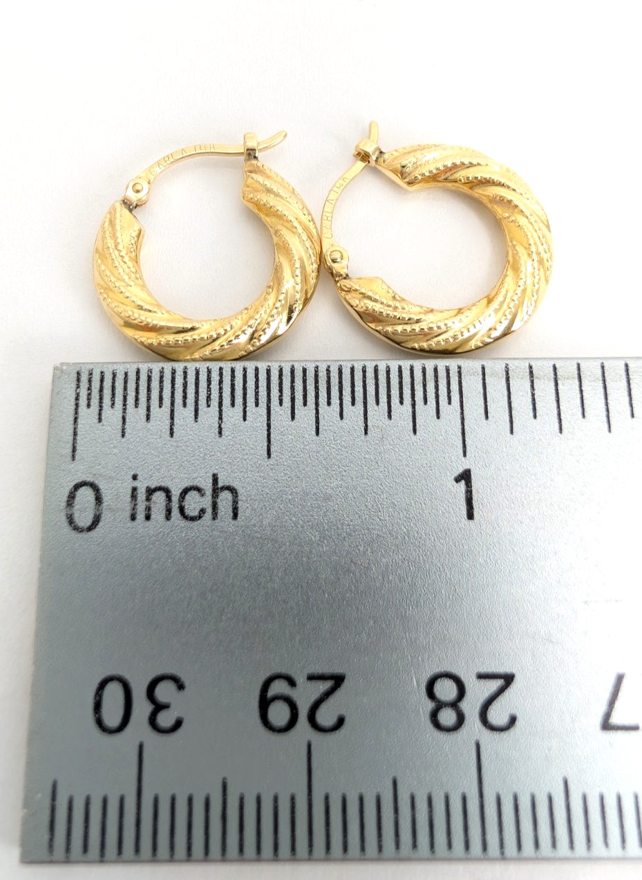 14K Yellow Gold 5/8" Textured Twisted Hoop Earrings CRN158 - Image 15