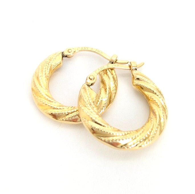 14K Yellow Gold 5/8" Textured Twisted Hoop Earrings CRN158 - Image 17