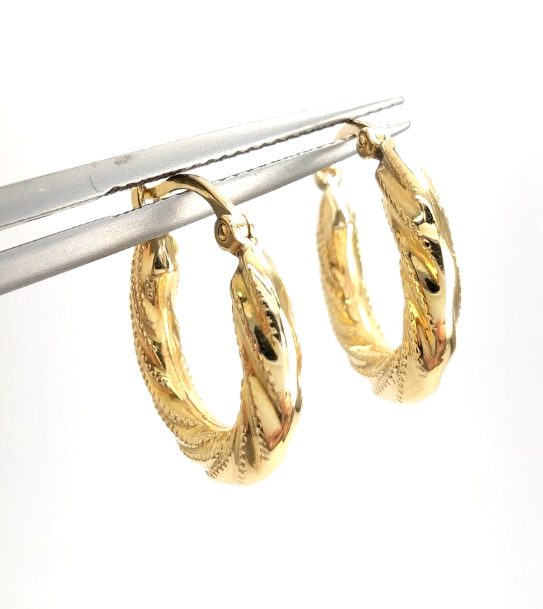 14K Yellow Gold 5/8" Textured Twisted Hoop Earrings CRN158 - Image 18