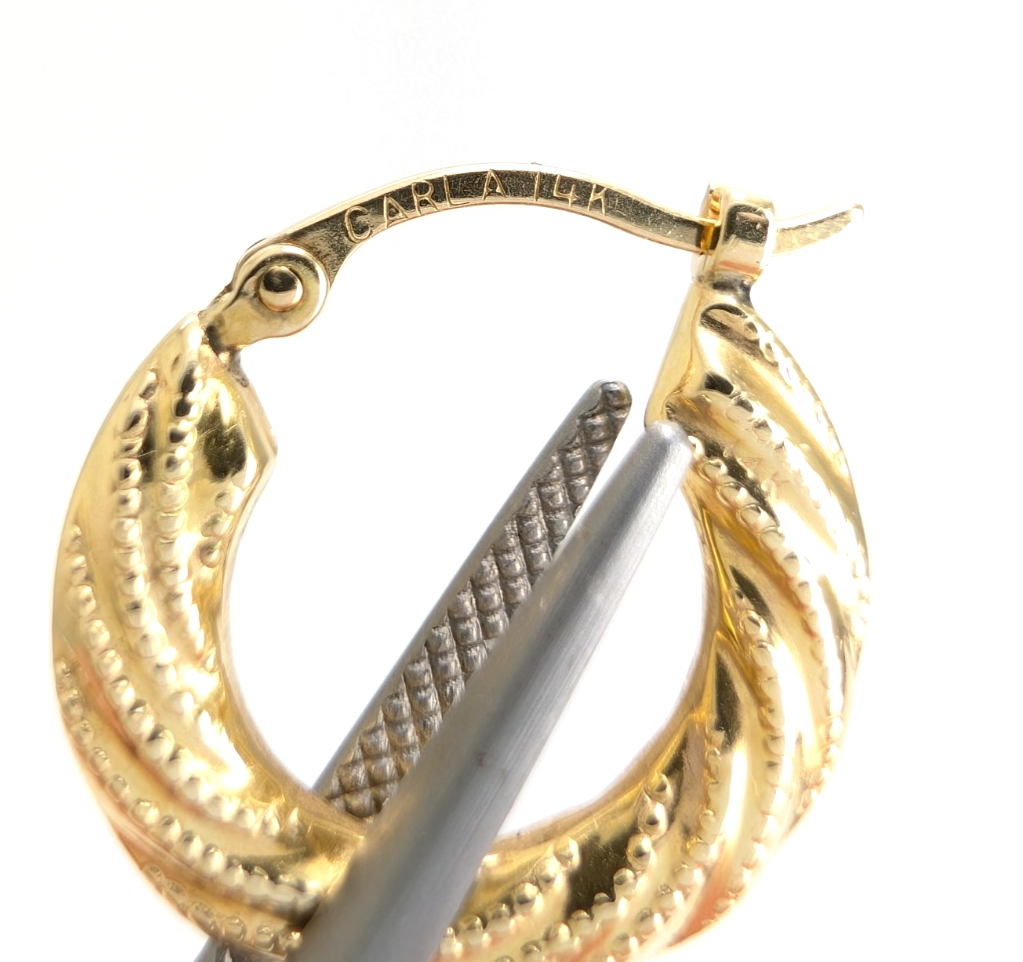14K Yellow Gold 5/8" Textured Twisted Hoop Earrings CRN158 - Image 19