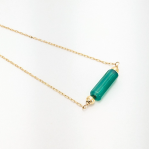 14K Yellow Gold Green Jade Gemstone Bar Necklace FOX1501