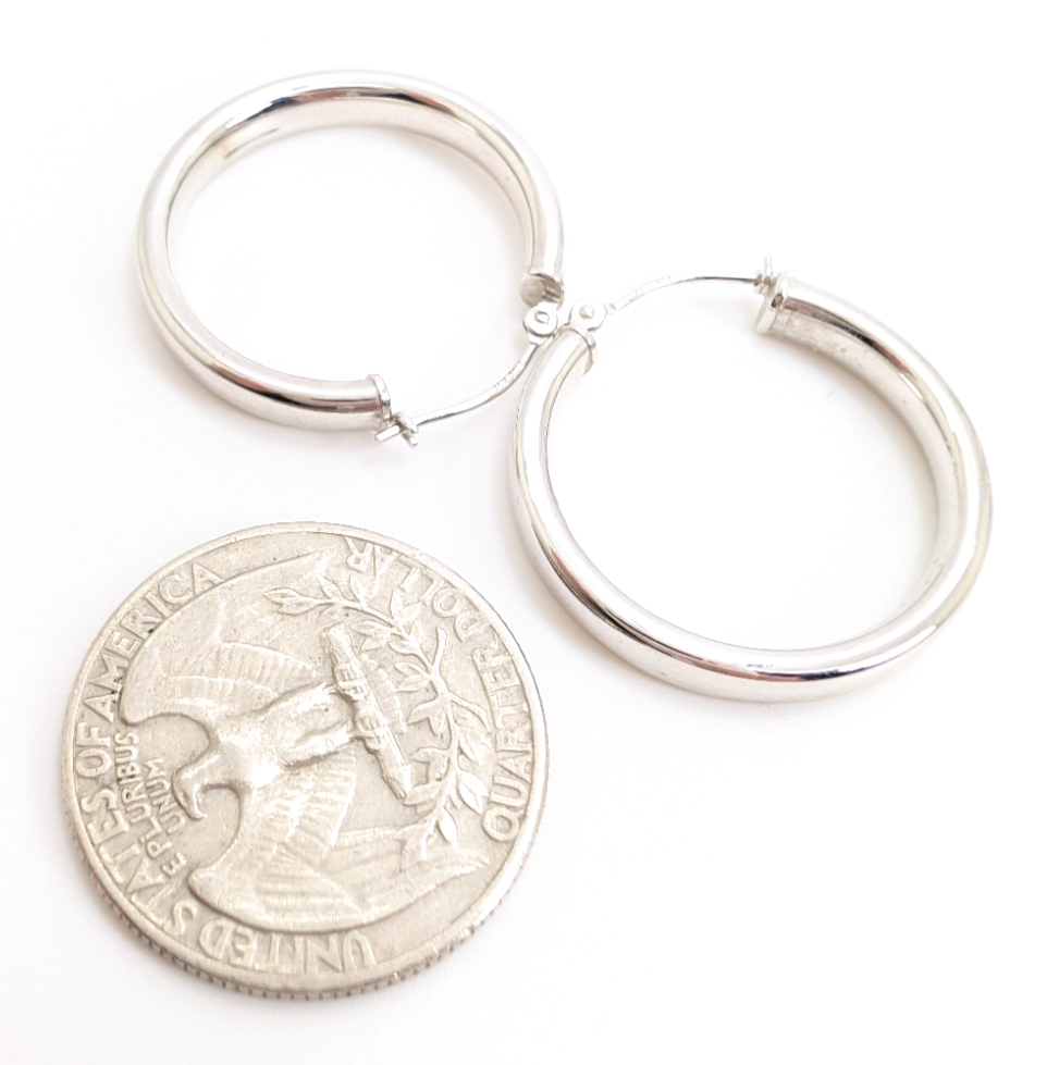 14K White Gold 1" Hoop Earrings P680-FOX1532 - Image 11