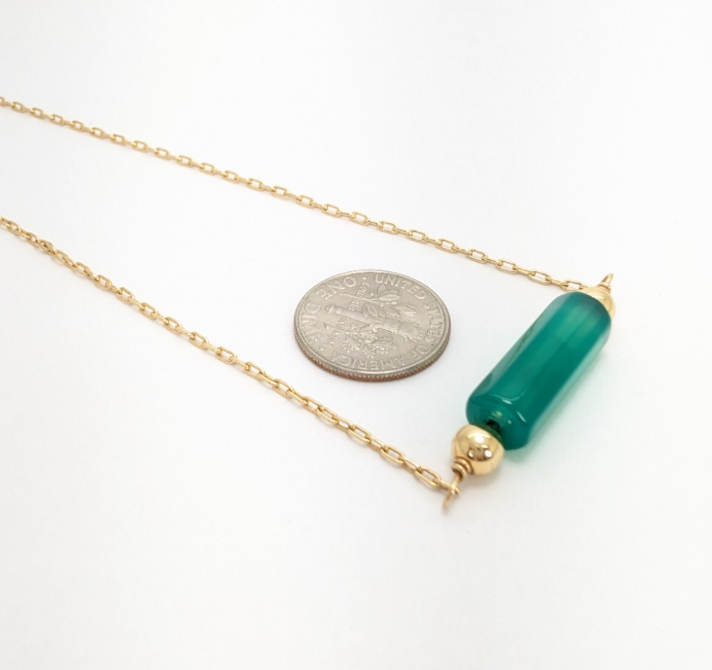 14K Yellow Gold Green Jade Gemstone Bar Necklace FOX1501 - Image 5