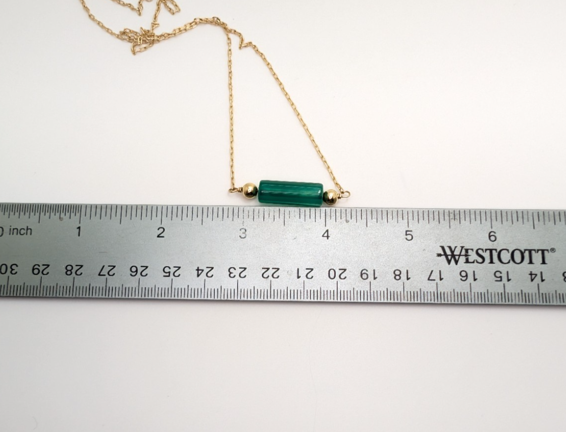 14K Yellow Gold Green Jade Gemstone Bar Necklace FOX1501 - Image 8