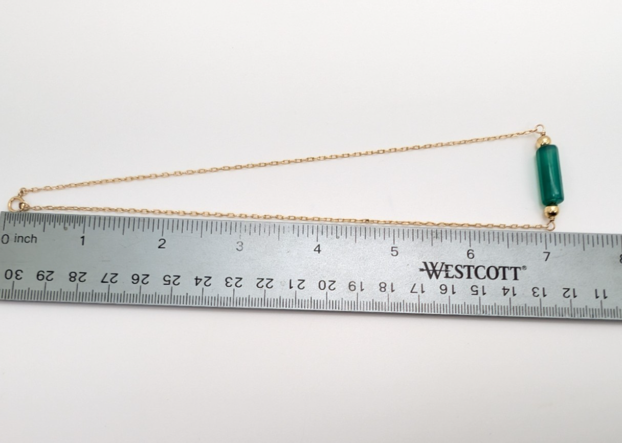 14K Yellow Gold Green Jade Gemstone Bar Necklace FOX1501 - Image 9